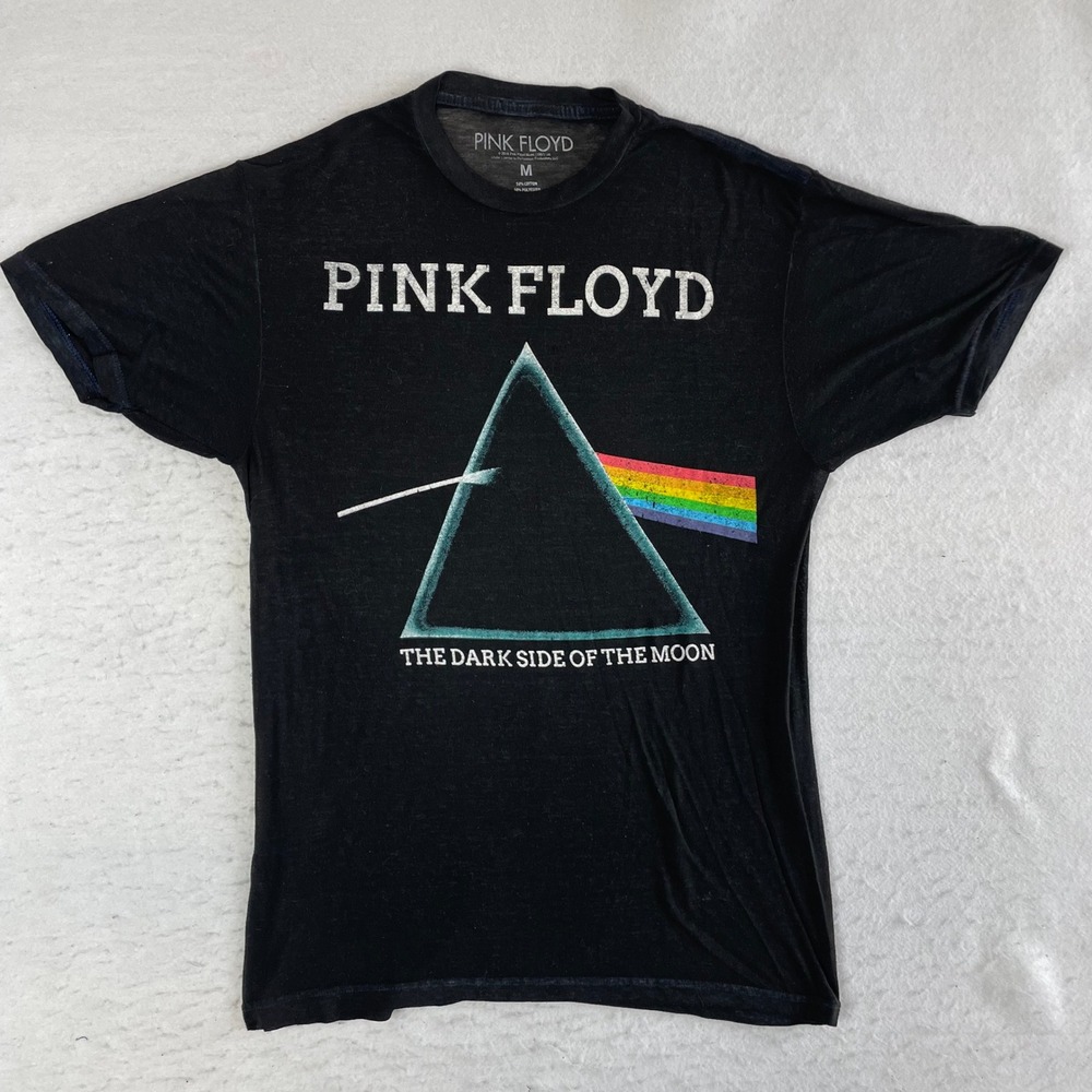 Pink Floyd Graphic T-Shirt M Black Dark Side of the Moon Band Tee See Through